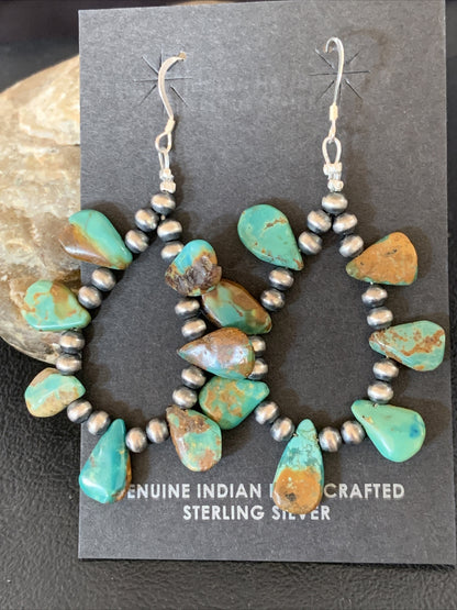 Navajo Green Cluster Turquoise Bead Sterling Earrings Native American 13371