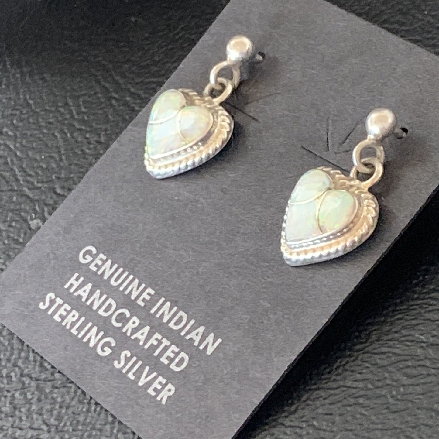 Womens White Opal Inlay Navajo Sterling Silver Dangle Post Earrings 0.5" 12761