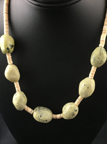 Chunky er Navajo Sterling Silver Jasper Shell Beads Necklace 17" 10247