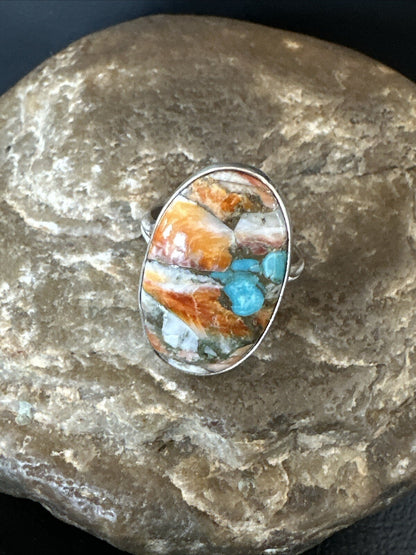 Turquoise Spiny Oyster Navajo Sterling Silver Ring Size 8 18209