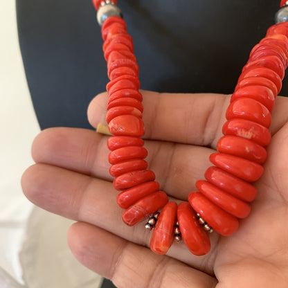 Red Coral Graduated Navajo Pearls Sterling Silver Bead Necklace 18" 01950