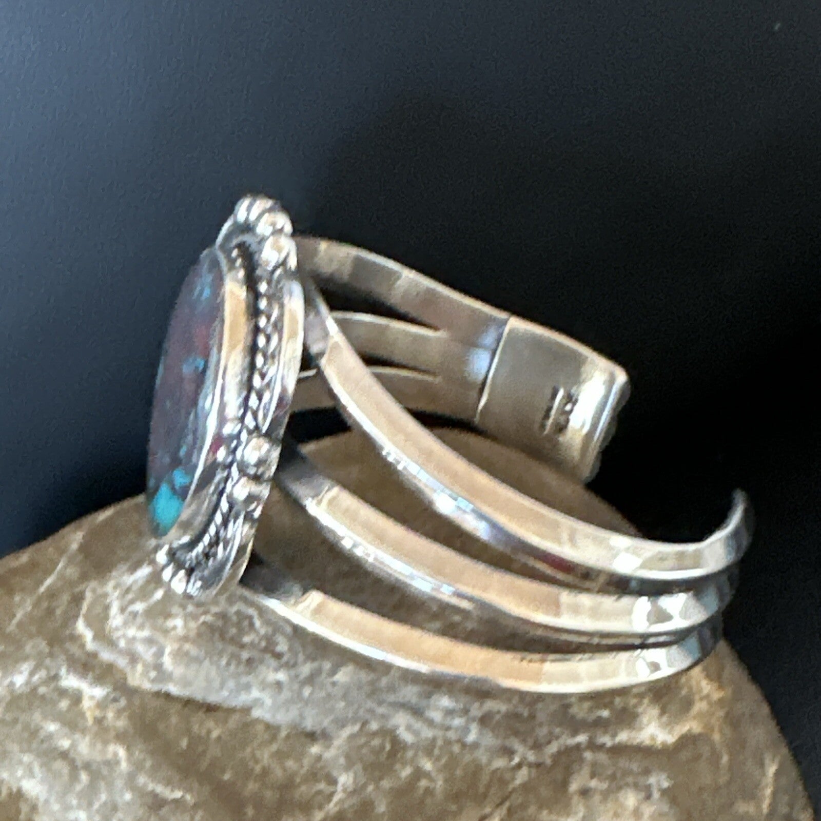 Navajo Blue TURQUOISE Stamped Sterling Silver Cuff Bracelet 18715