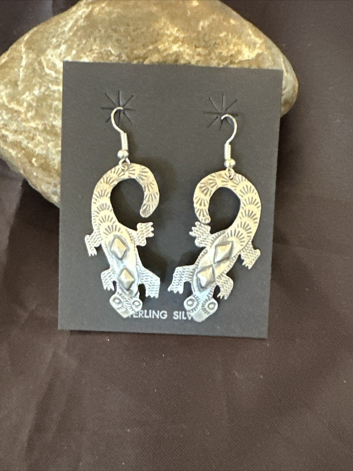 Popular Gecko Navajo Stamped Sterling Silver Stamped Handmade Earrings 17952