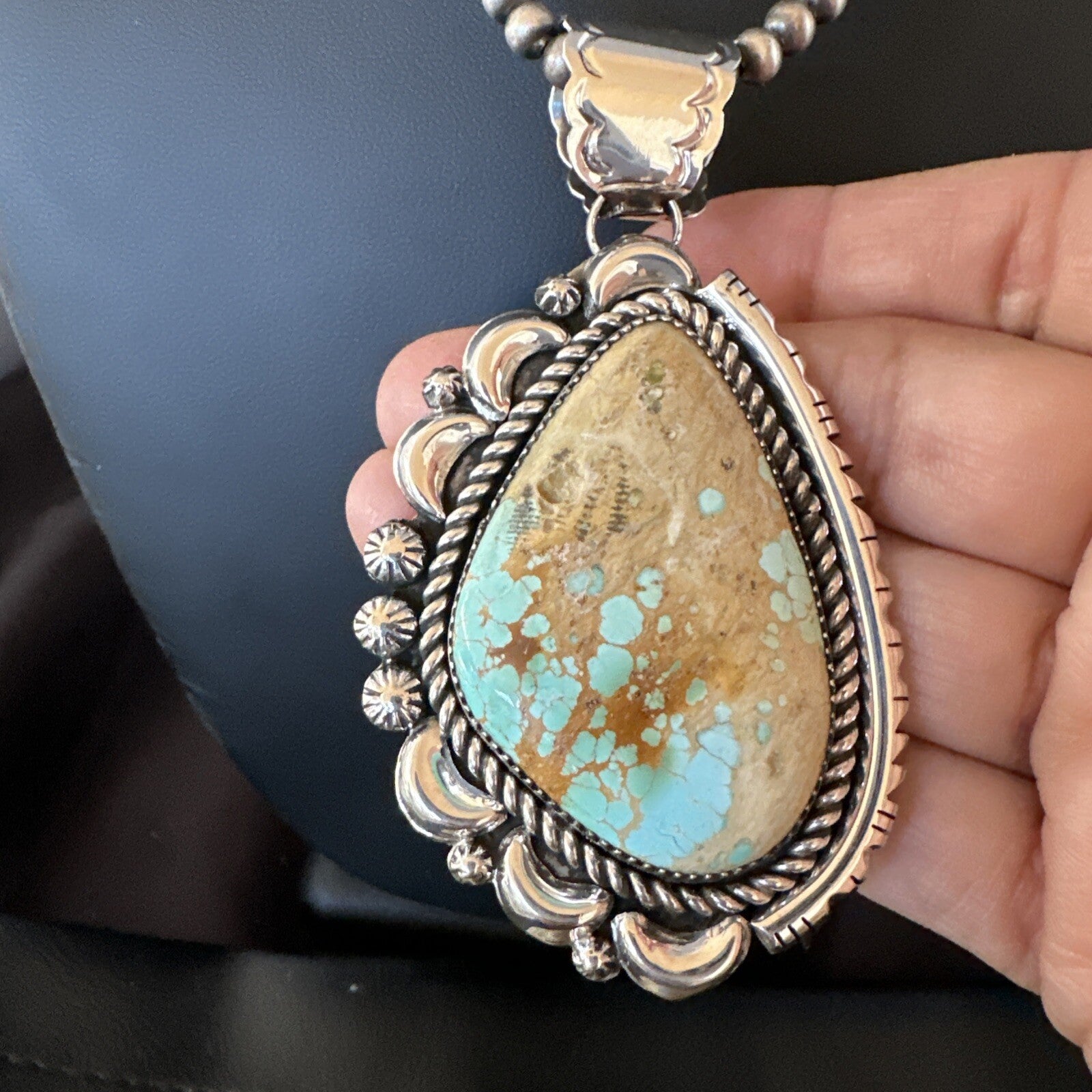 XXL Mens Royston Turquoise Pendant Navajo Pearls Sterling Silver Necklace 18745