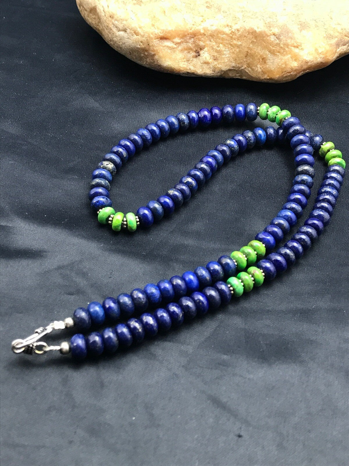 Lapis & Turquoise Beads Navajo Sterling Silver Necklace 03269