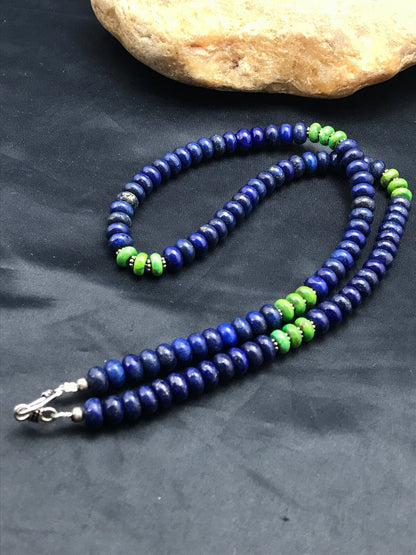 Lapis & Turquoise Beads Navajo Sterling Silver Necklace 03269