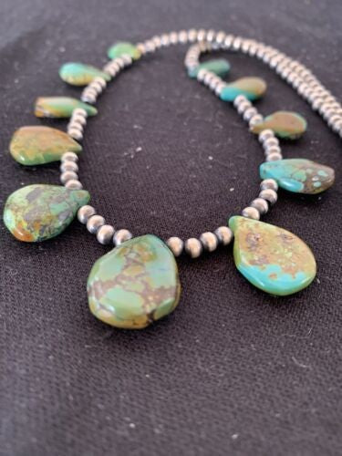 Navajo Pearls Necklace Sterling Silver & Royston Turquoise 483