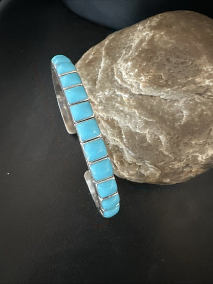 Blue Kingman SB Turquoise Navajo Sterling Silver Cuff Bracelet 8" 19070