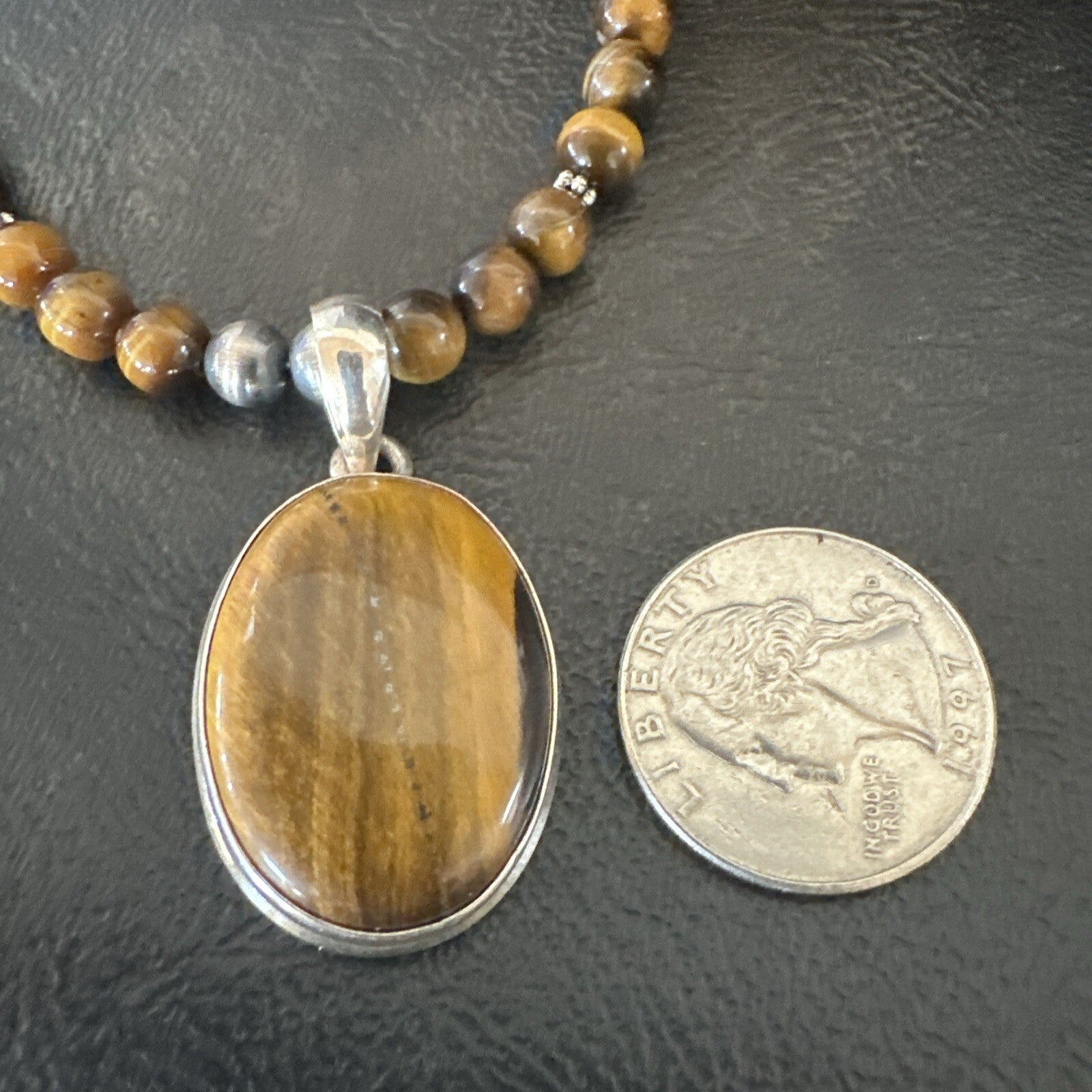 Coffee Brown Tigers Eye Sterling Silver Pendant Necklace Southwestern 18283