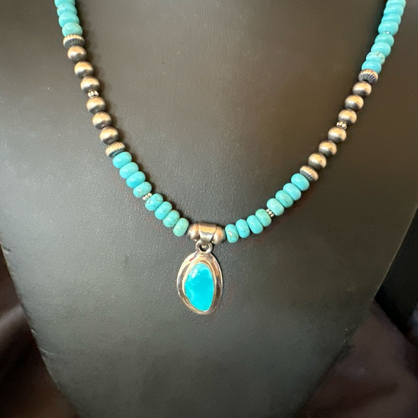 WoMens Blue Kingman Turquoise Pendant Navajo Sterling Silver Necklace 21" 18416