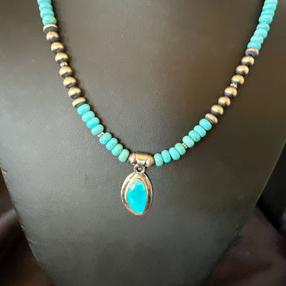 WoMens Blue Kingman Turquoise Pendant Navajo Sterling Silver Necklace 21" 18416
