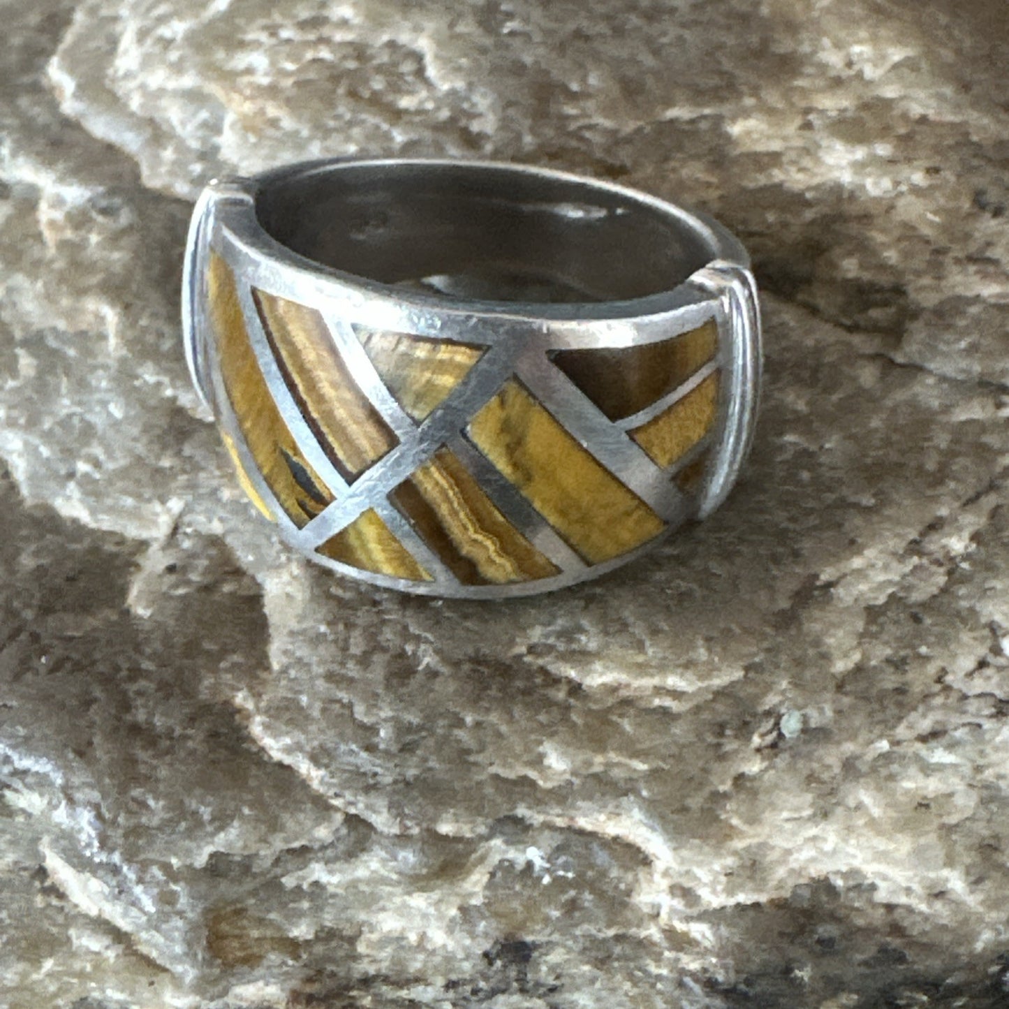 Women Coffee Tigers Eye Navajo Sterling Silver Inlay Ring Size 7 19036