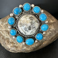 White Buffalo Kingman Turquoise Navajo Cluster Ring Size 9 | Sterling Silver | Authentic Native American Handmade | 18396