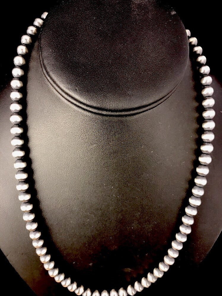 Native American 5mm Sterling Silver Beads Navajo 20" Hook & Eye Cone Necklace