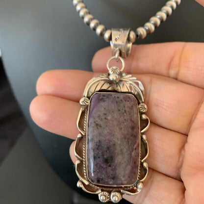 Purple Stone Pendant Navajo Pearls Sterling Silver Necklace 19459