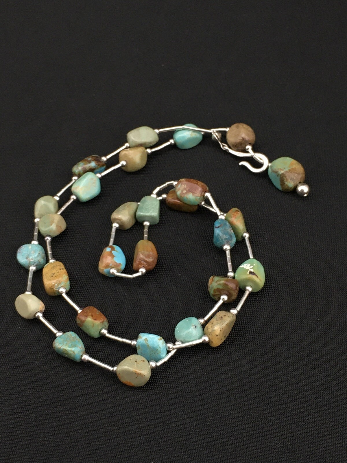Turquoise Heishi Bead Navajo Liquid Sterling Silver Necklace 20" 01091