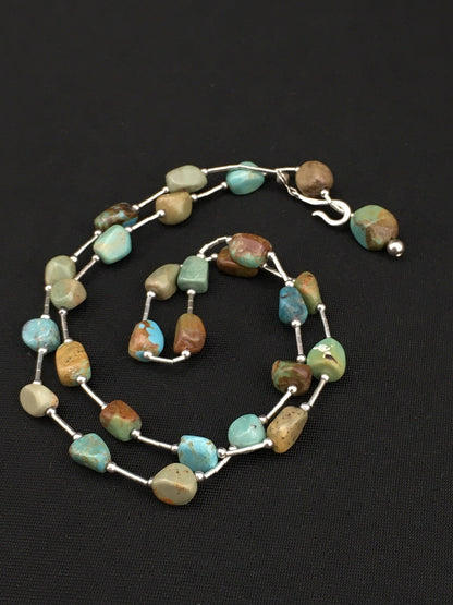 Turquoise Heishi Bead Navajo Liquid Sterling Silver Necklace 20" 01091