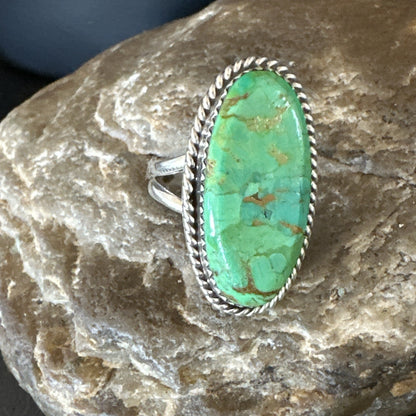 Navajo Sterling Silver Green Mohave Turquoise Ring Sz 8 19111