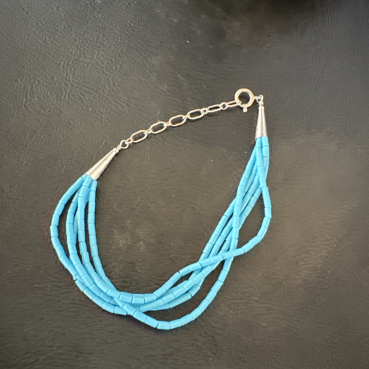 Blue Turquoise Heishi 5S Liquid Sterling Silver Bracelet 7” 18362