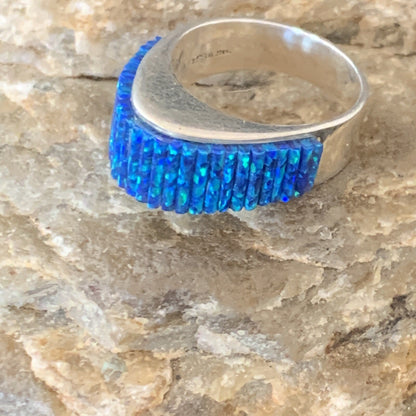 Blue Opal Navajo Sterling Silver Band Inlay Ring Size 9 18798