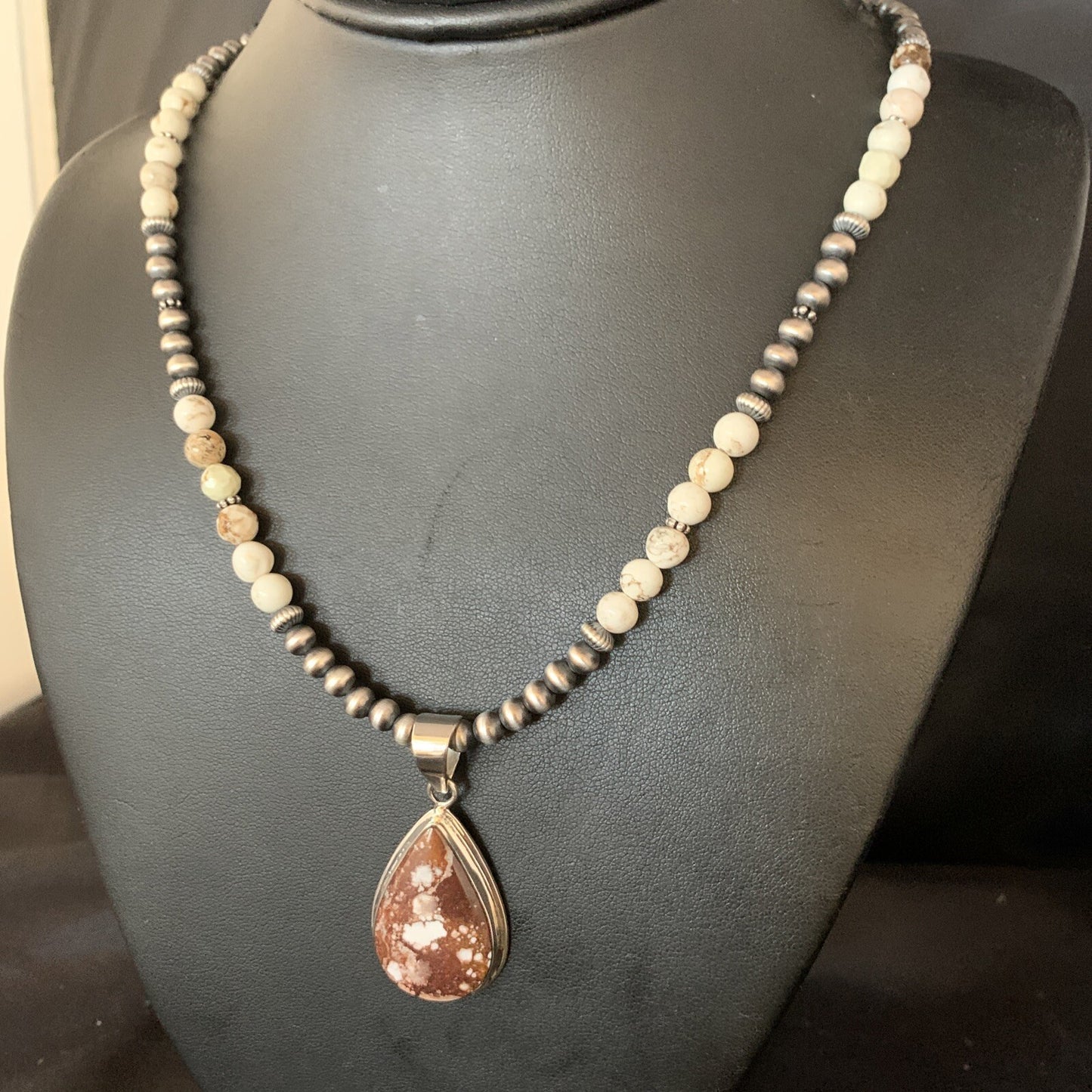 Wild Horse Turquoise Pendant Navajo Pearls Sterling Silver Necklace 20" 13864