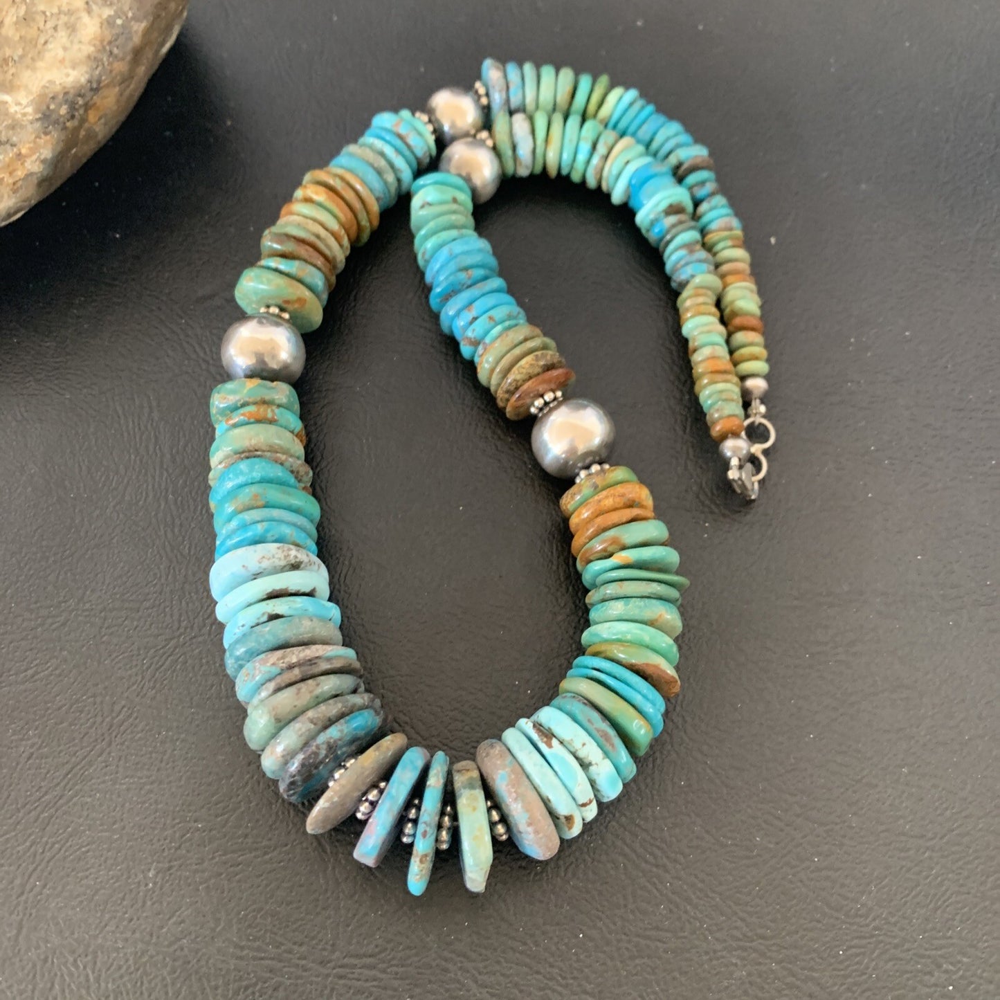 Blue Green Turquoise Navajo Sterling Silver Necklace 20" 11962