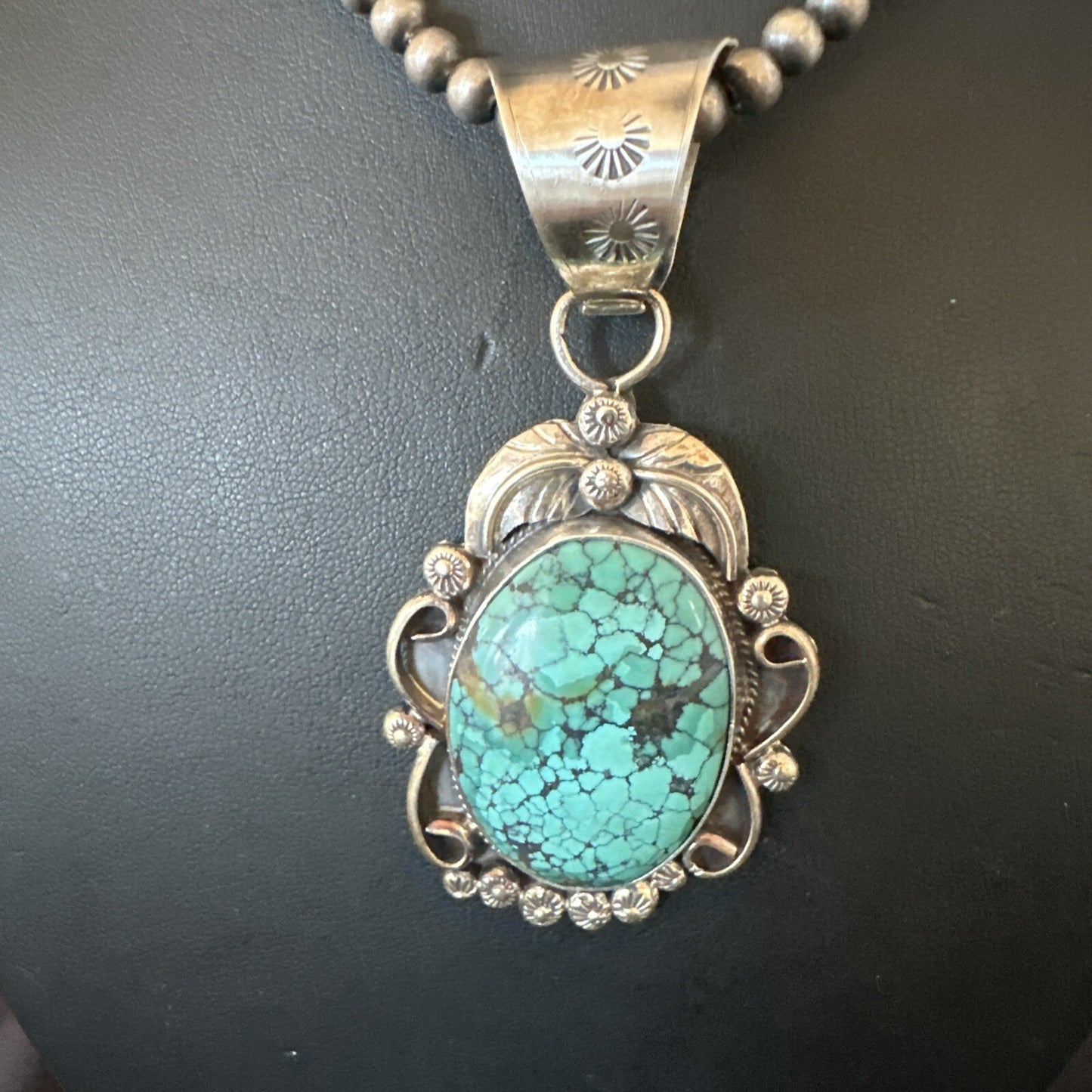 Men Women Navajo Sterling Silver Blue Spiderweb Turquoise Necklace Pendant 18094