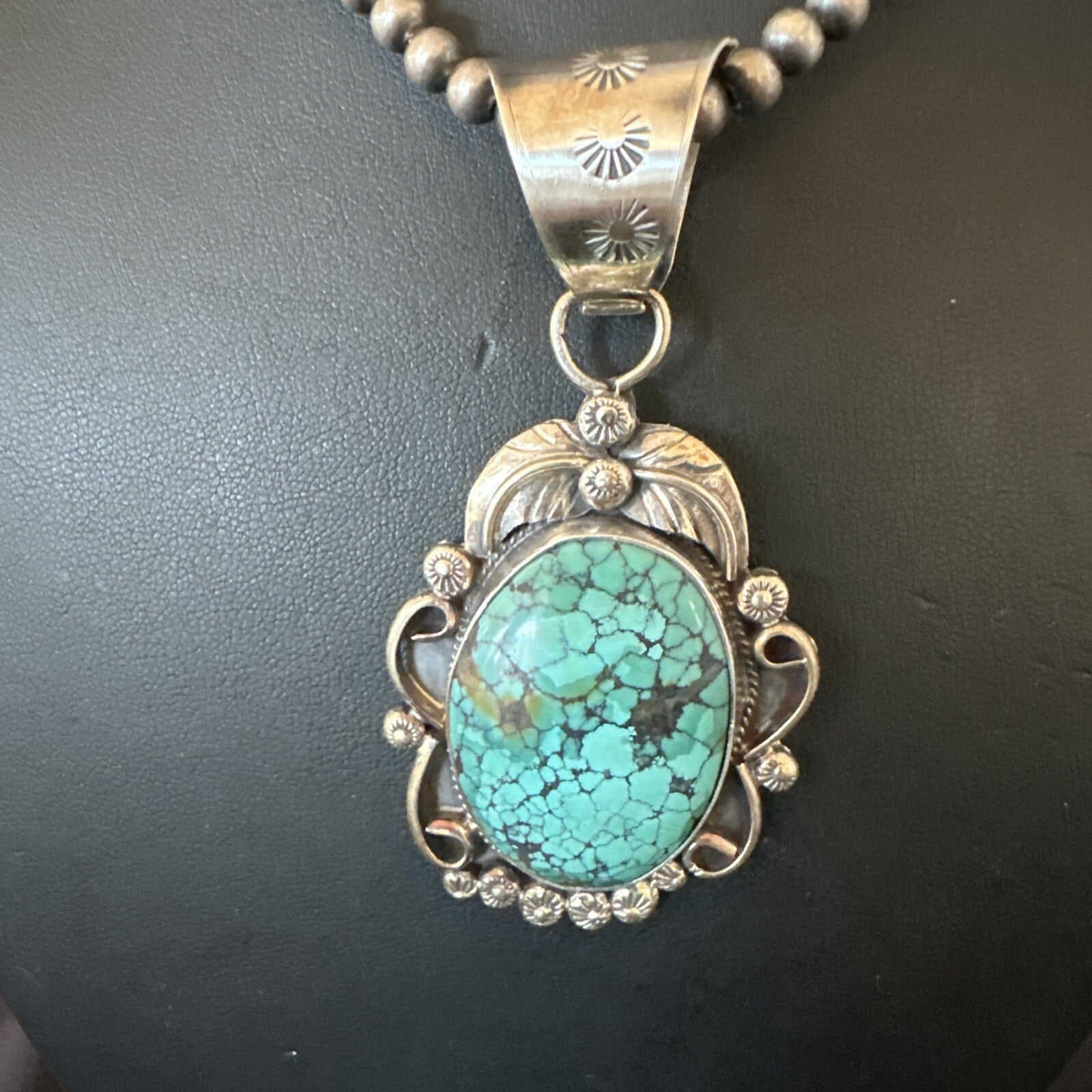 Men Women Navajo Sterling Silver Blue Spiderweb Turquoise Necklace Pendant 18094