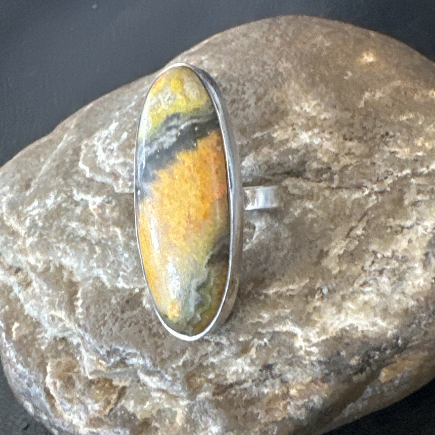 Yellow BumbleBee Jasper Navajo Sterling Silver Ring Size 7 18680