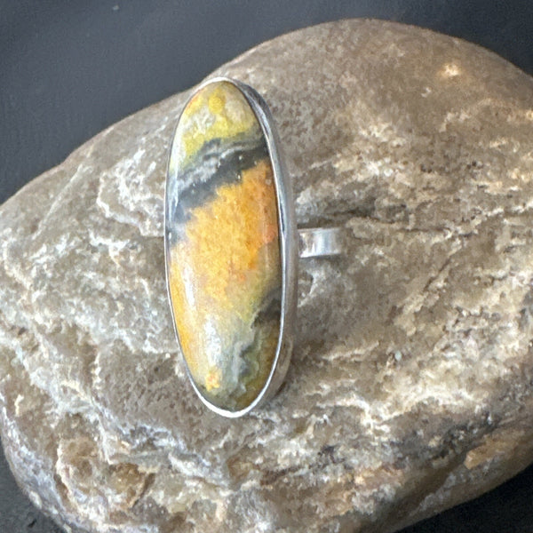 Yellow BumbleBee Jasper Navajo Ring Size 7 | Sterling Silver | Authentic Native American Handmade | 18680