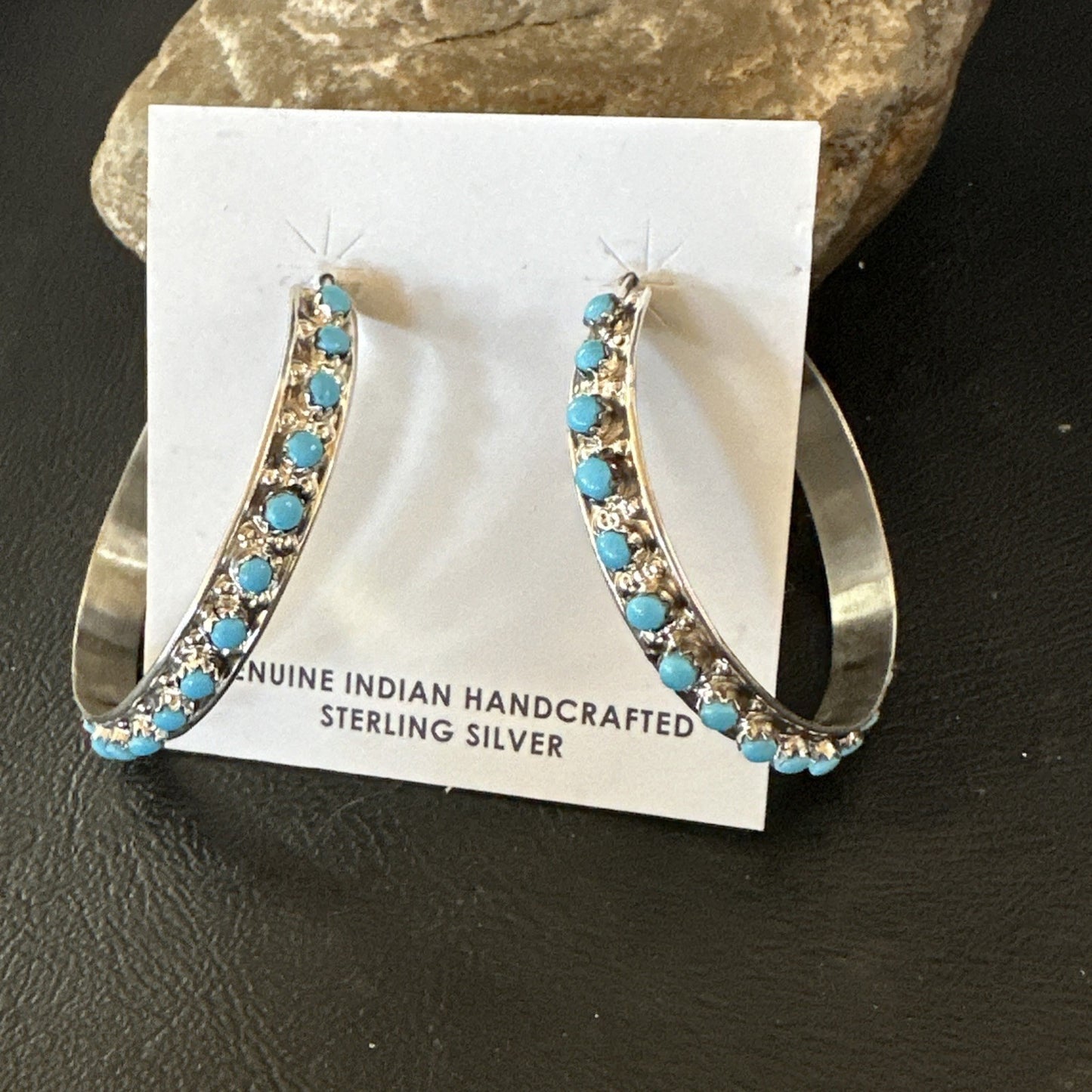 Zuni Petite Point Turquoise Cluster Earrings Sterling Silver Handmade 19770