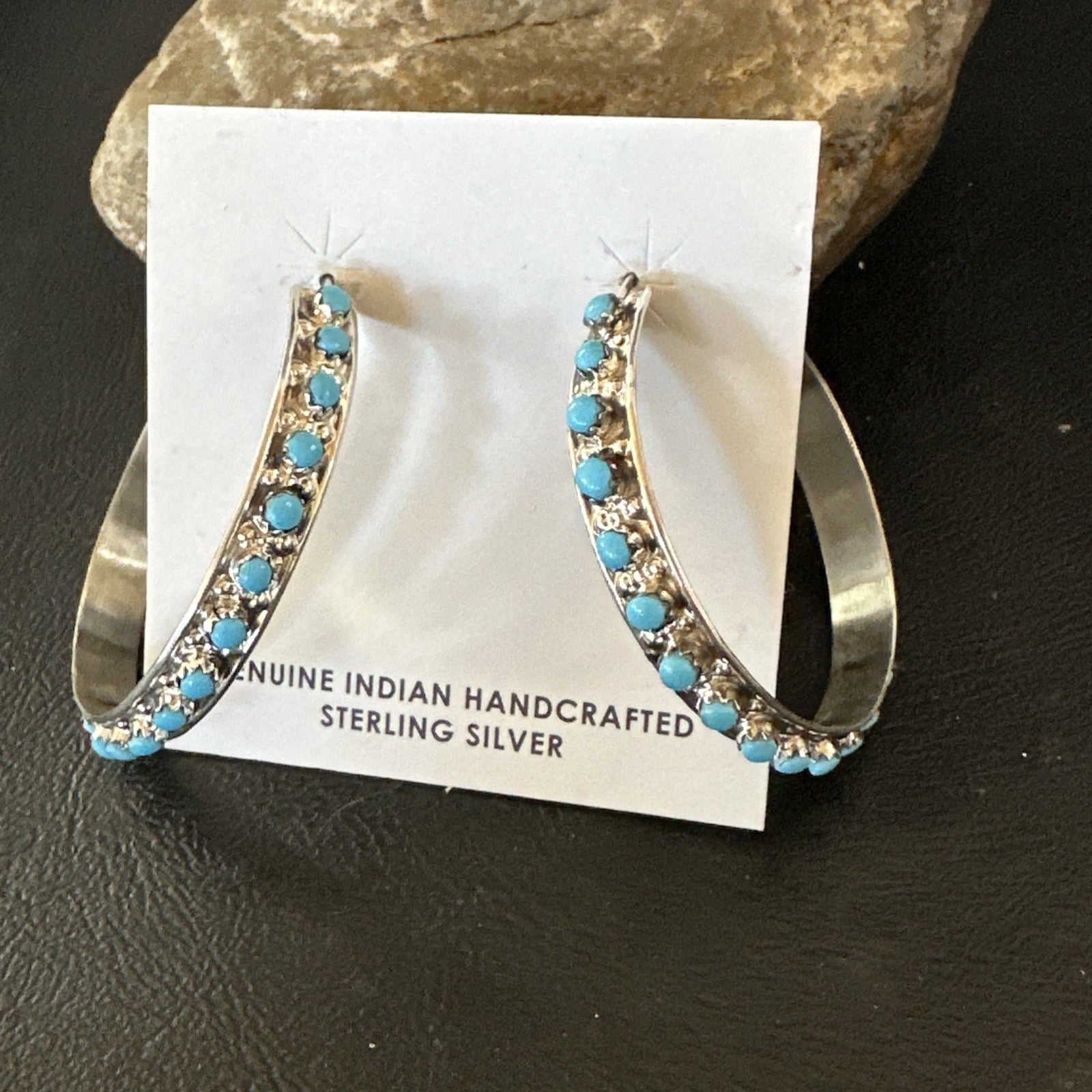 Zuni Petite Point Turquoise Cluster Earrings Sterling Silver Handmade 19770
