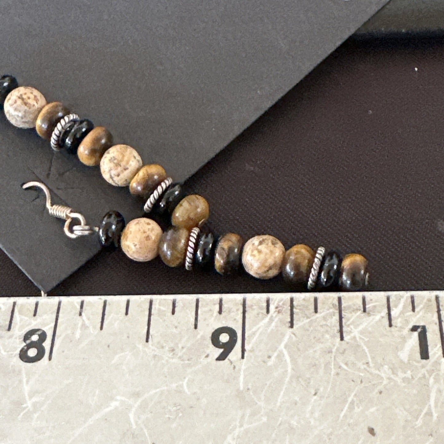 Navajo Sterling Silver Tigers Eye Picture Jasper Onyx Dangle Earrings 18721