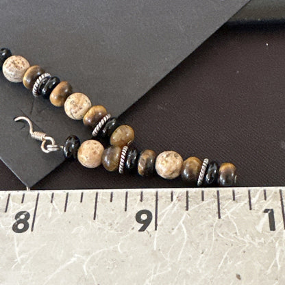 Navajo Sterling Silver Tigers Eye Picture Jasper Onyx Dangle Earrings 18721