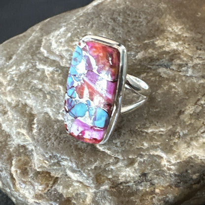 Blue Turquoise Spiny Oyster Southwestern Sterling Silver Ring Size 7 18492
