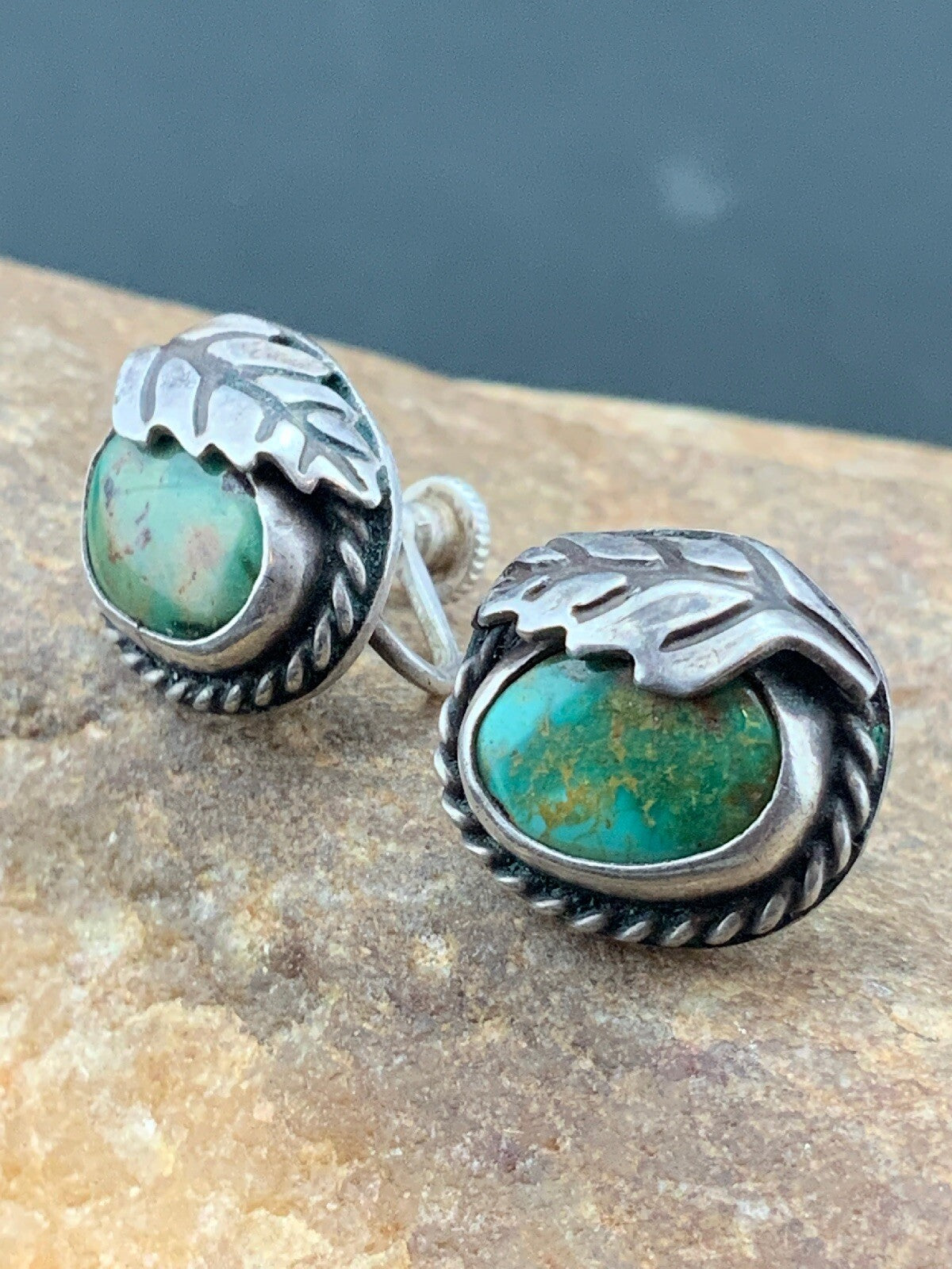 Green Turquoise Navajo Sterling Silver Cuff Link 0.5” 04476