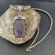 Purple Stone Pendant Navajo Pearls Necklace | Sterling Silver | Authentic Native American Handmade | 19459
