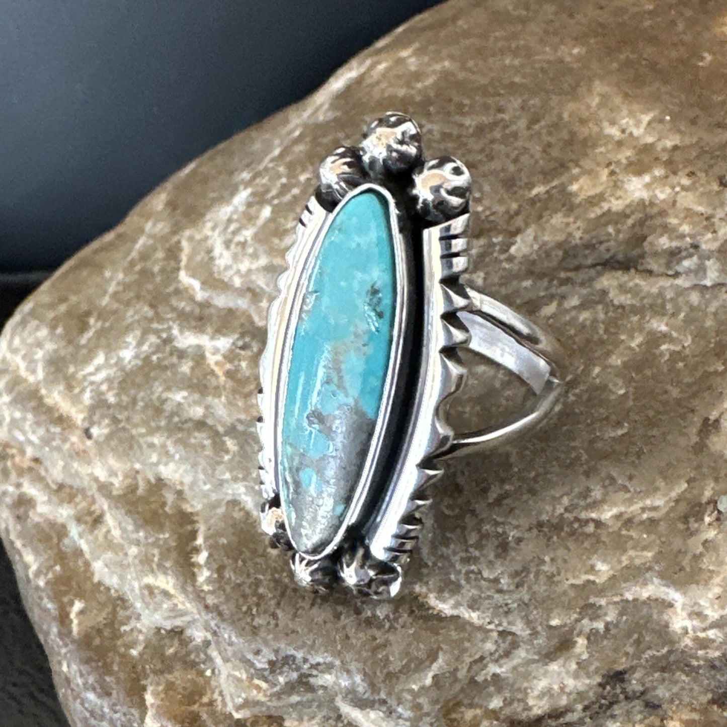 Blue Kingman Turquoise Native American Navajo Sterling Silver Ring Size 7 18630