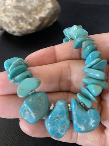 Navajo Blue Green Turquoise Necklace Sterling Silver 16" Handmade 12914