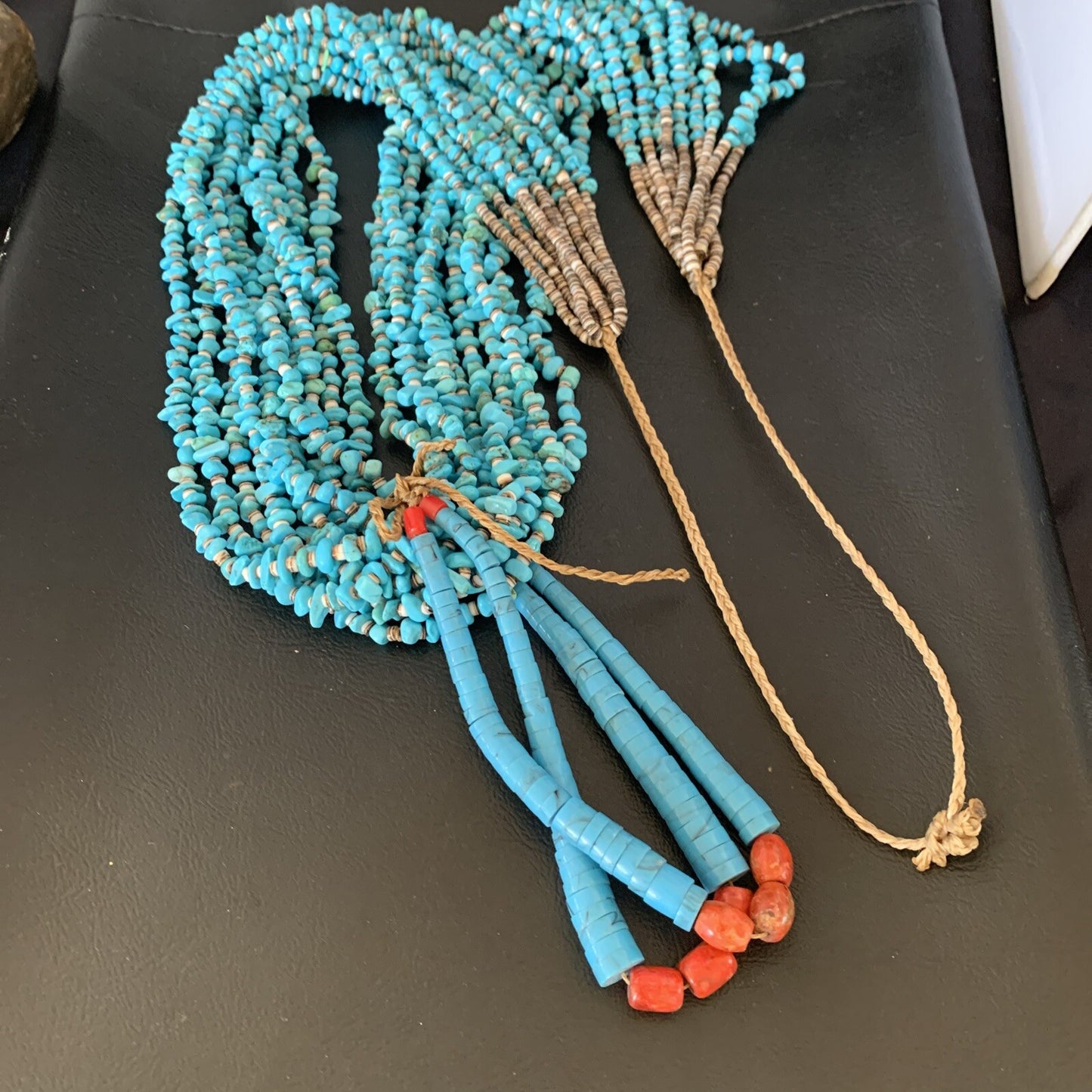 Native American Santo Domingo Blue Turquoise Coral 10S 38in Necklace 19031