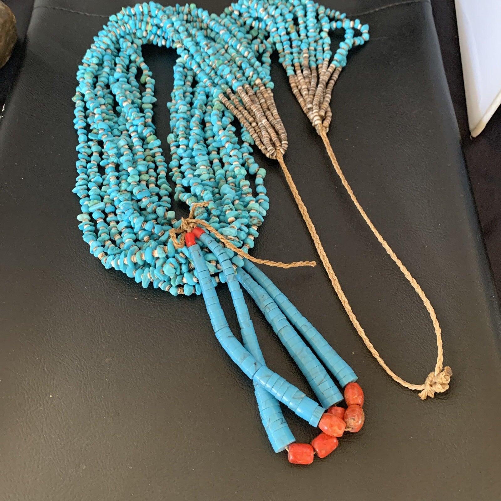 Native American Santo Domingo Blue Turquoise Coral 10S 38in Necklace 19031
