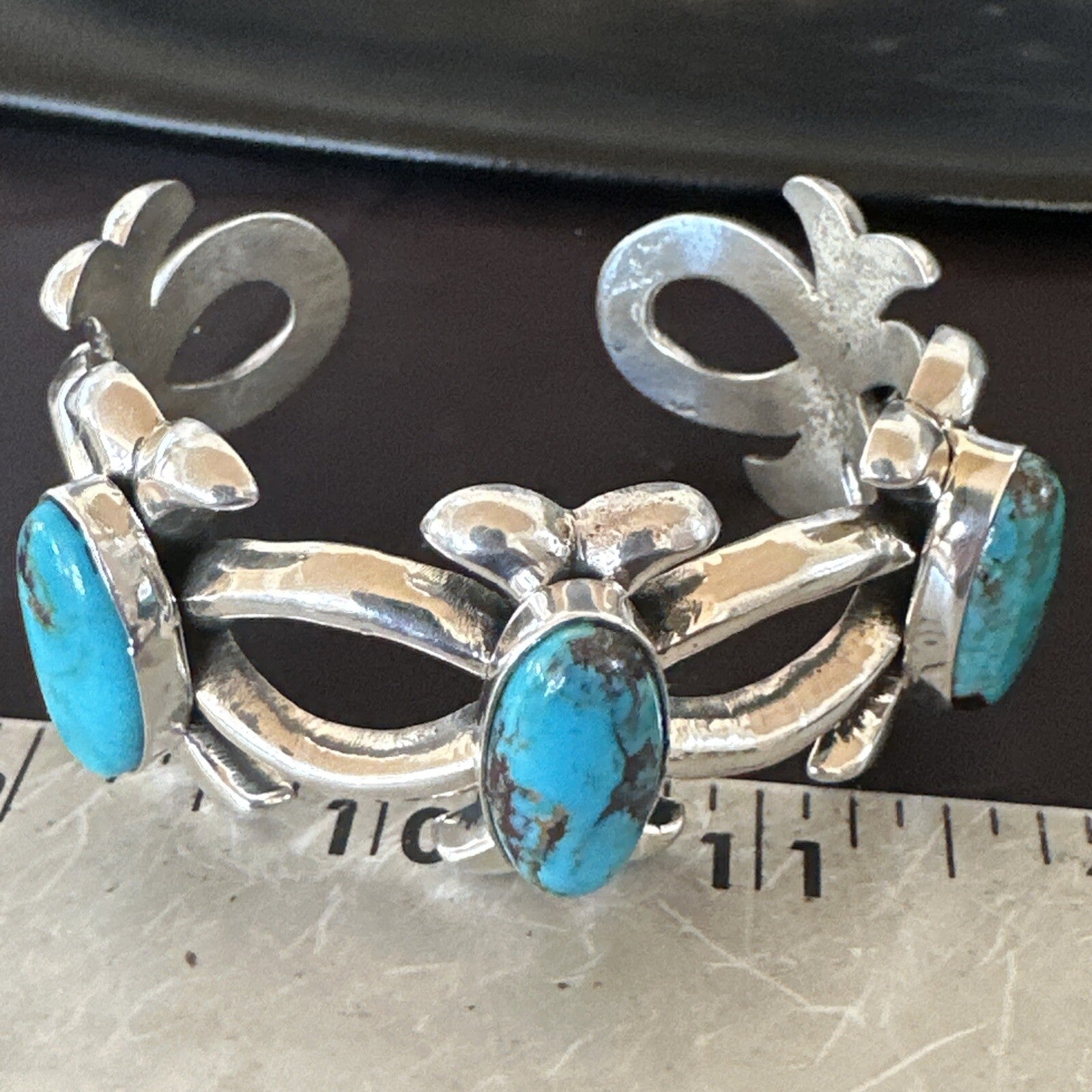 Tufa Cast Blue Turquoise 3 Stone Navajo Sterling Silver Cuff Bracelet 18572