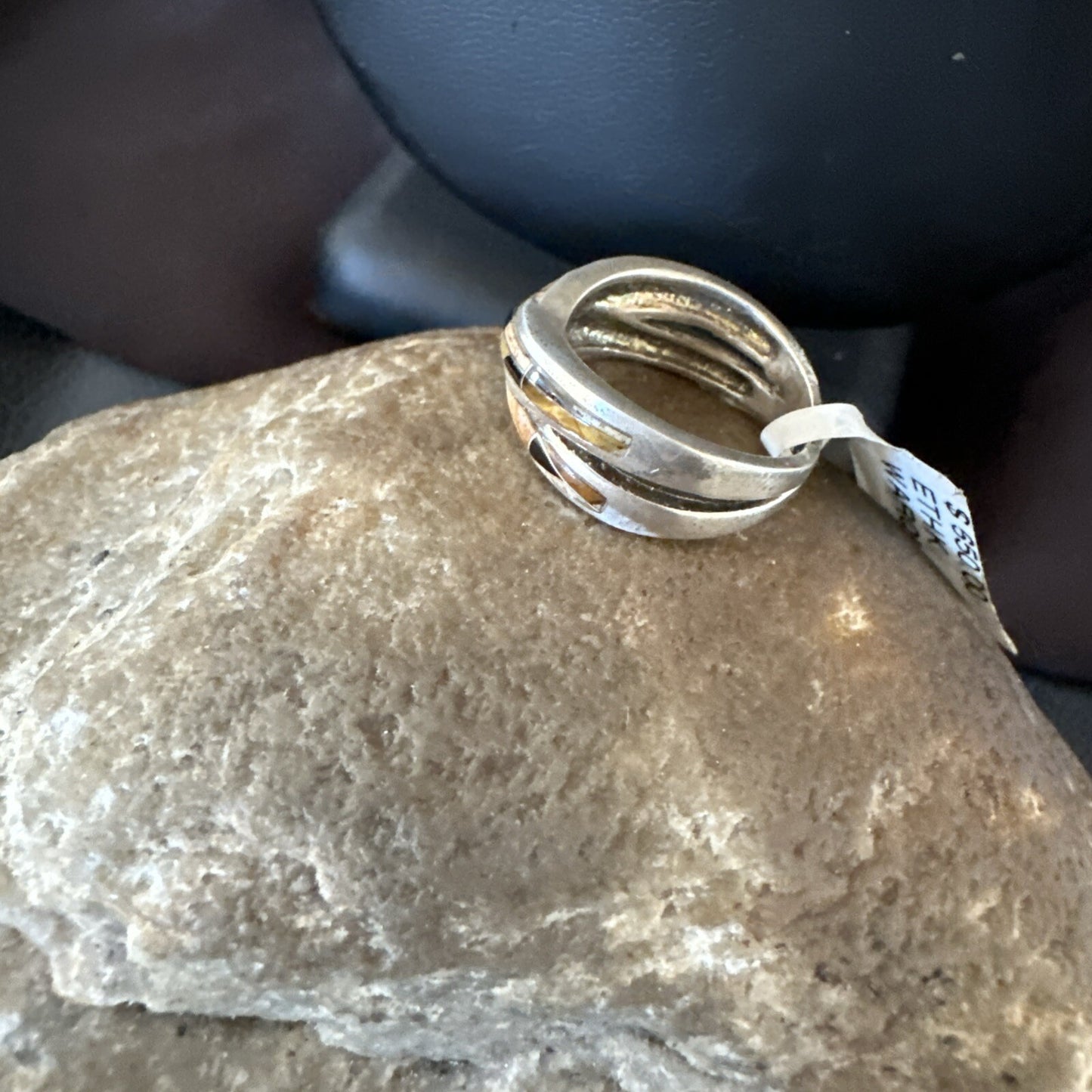 Navajo Black Onyx Tiger's Eye Inlay Sterling Ring Size 5.5 18702