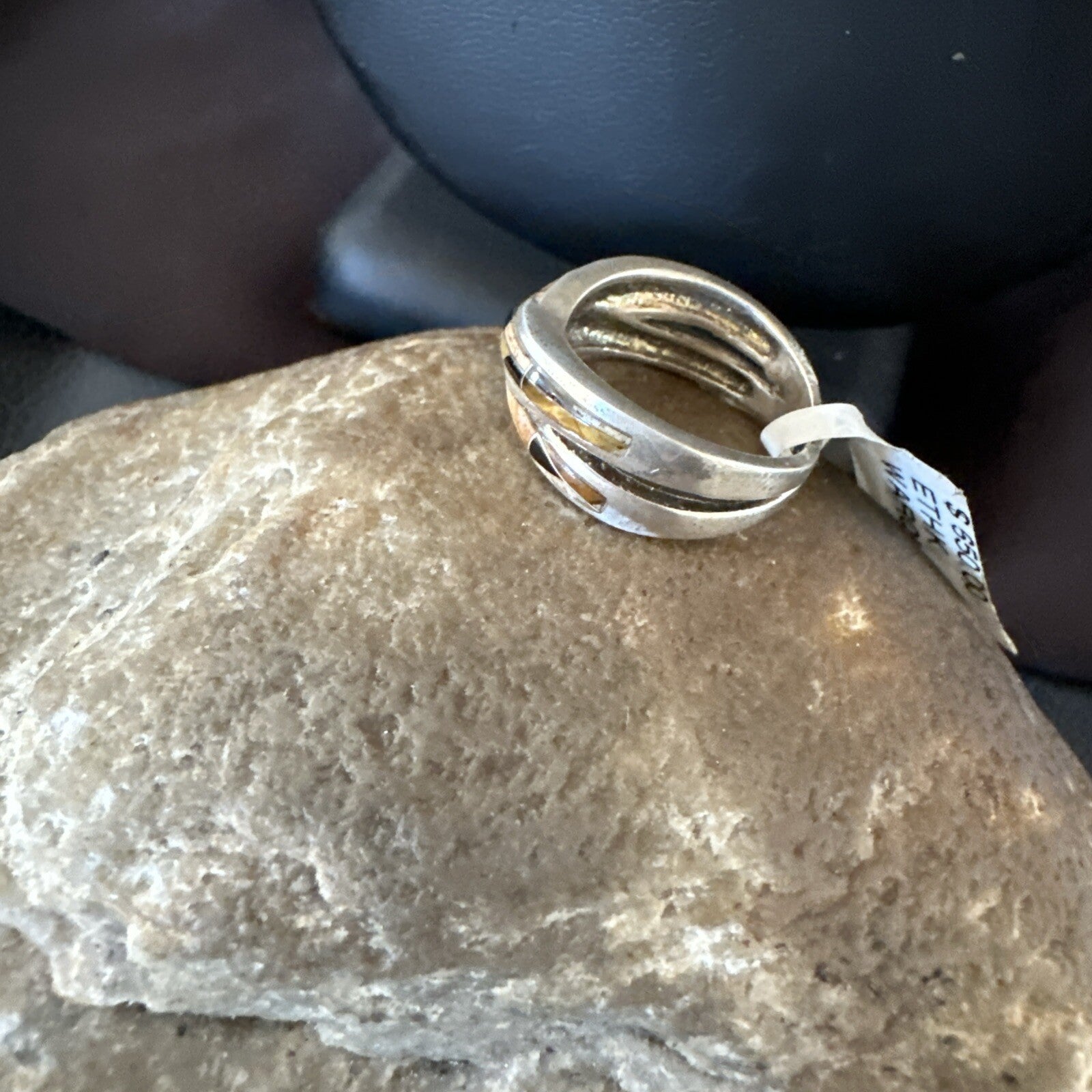 Navajo Black Onyx Tiger's Eye Inlay Sterling Ring Size 5.5 18702