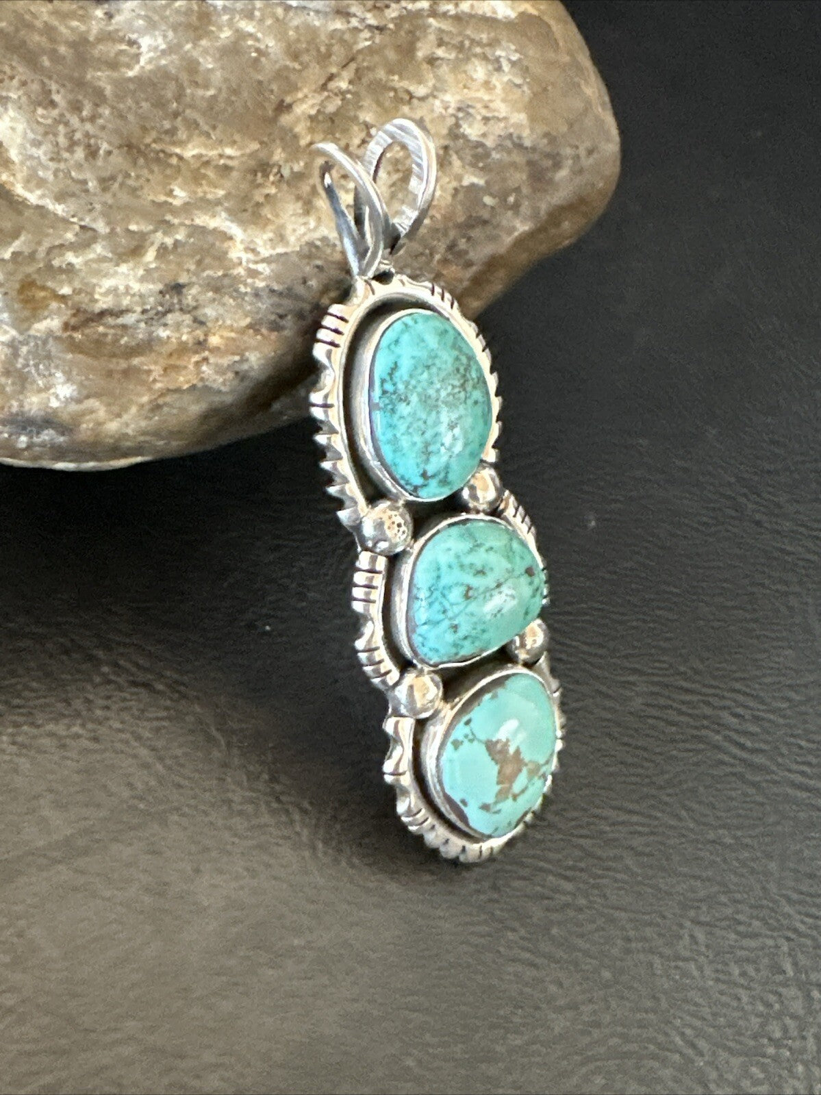Blue Turquoise 3 Stone Navajo Sterling Silver Cluster Pendant Only 18309