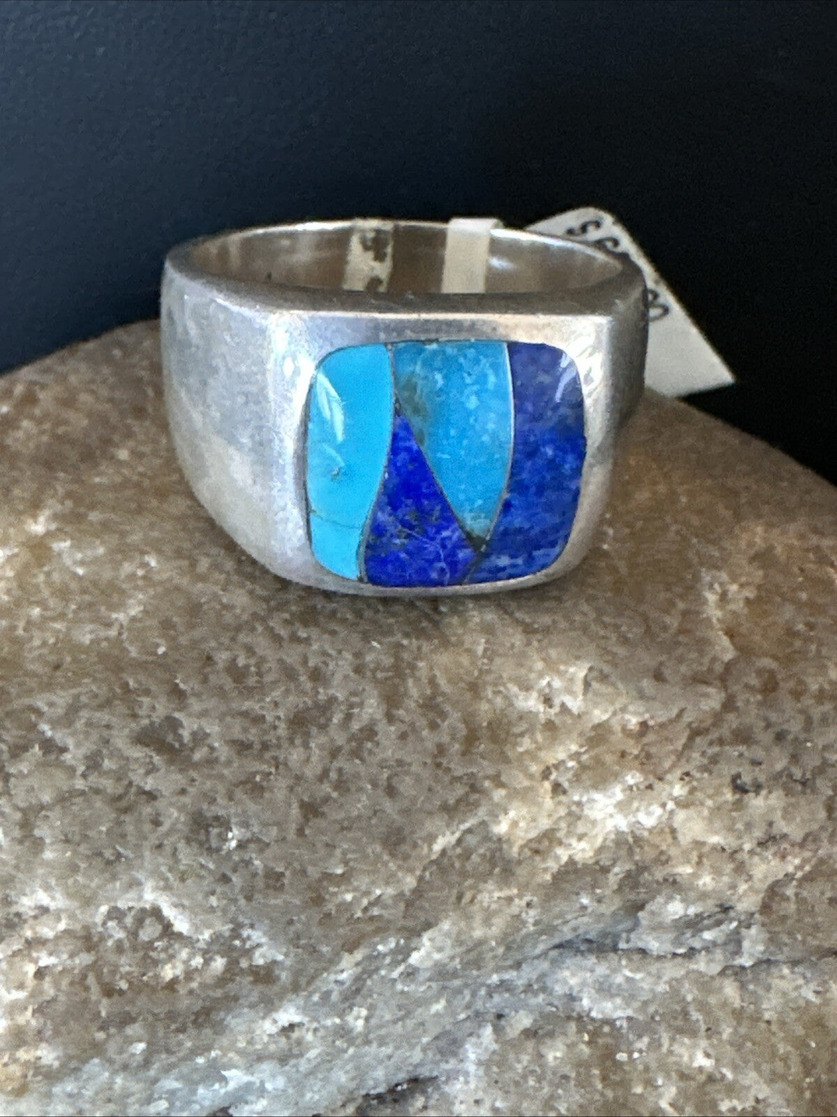 MultiColor Navajo Sterling Turquoise Lapis Inlay Ring Sz 10 18816