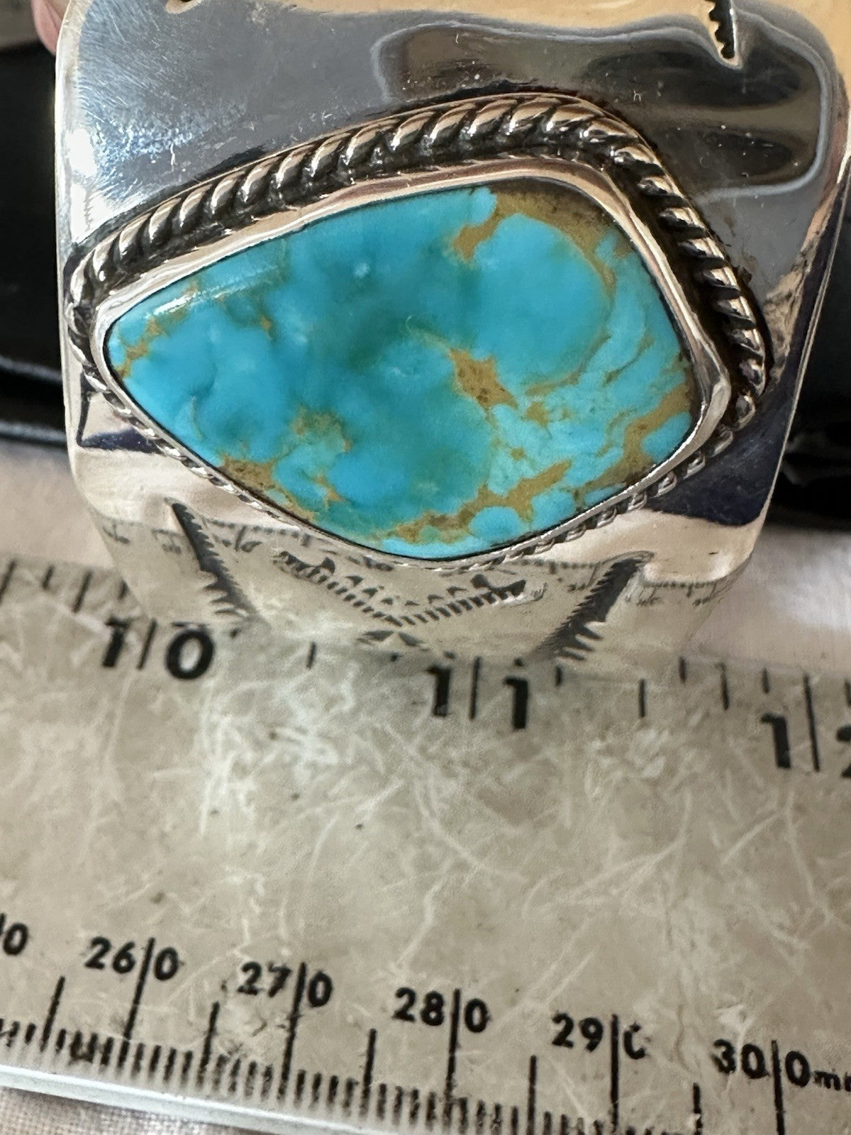 H Joe Blue Kingman Turquoise Navajo Sterling Silver Cuff Bracelet 8.2" 19423