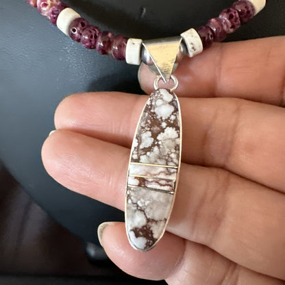 Purple Spiny Oyster Wild Horse Pendant Navajo Sterling Silver Necklace 17796