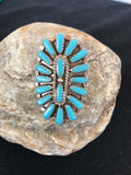 Blue Turquoise Southwestern Cluster Ring Size 7.5 | Sterling Silver | Authentic Native American Handmade | 03471