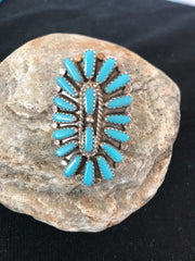 Blue Turquoise Southwestern Cluster Ring Size 7.5 | Sterling Silver | Authentic Native American Handmade | 03471